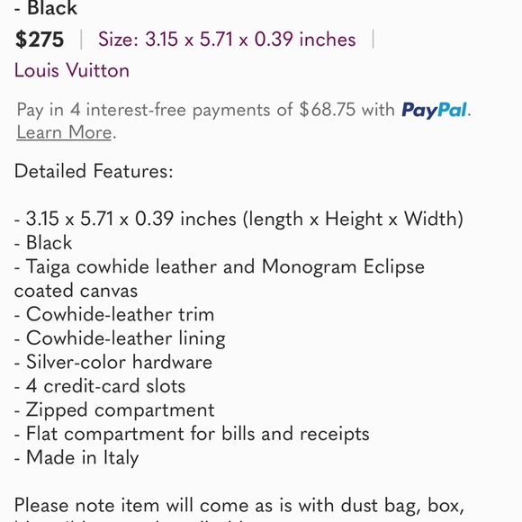 Authentic Louis Vuitton Coin Card Holder. Brand new condition - Picture 7 of 7